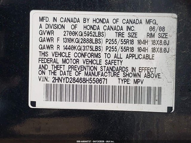 Продаж на аукціоні авто 2008 Acura Mdx Technology Package, vin: 2HNYD28468H550671, номер лоту: 44844737
