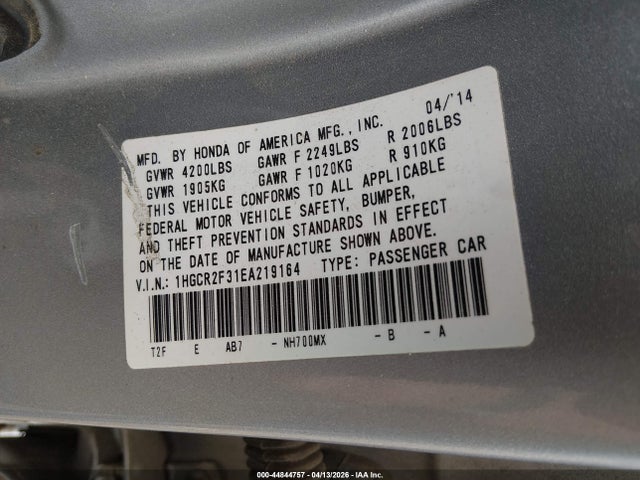 Honda ACCORD LX 2014 1HGCR2F31EA219164 Image 9