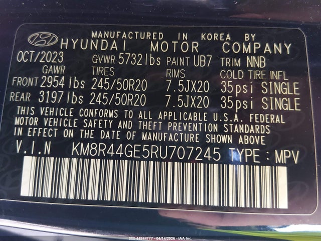Продажа на аукционе авто 2024 Hyundai Palisade Sel, vin: KM8R44GE5RU707245, номер лота: 44844777