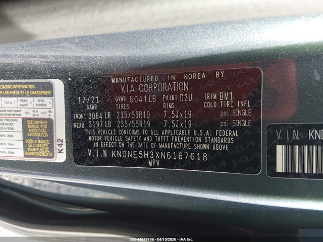 Продажа на аукционе авто 2022 Kia Carnival Mpv Sx Prestige, vin: KNDNE5H3XN6167618, номер лота: 44844796