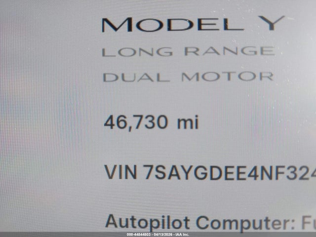 2022 Tesla Model Y Long Range Dual Motor All-wheel Drive მანქანა იყიდება აუქციონზე, vin: 7SAYGDEE4NF324090, აუქციონის ნომერი: 44844803