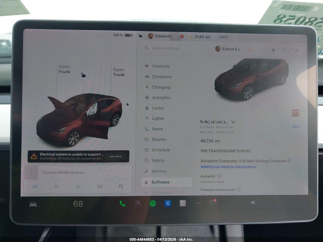 2022 Tesla Model Y Long Range Dual Motor All-wheel Drive მანქანა იყიდება აუქციონზე, vin: 7SAYGDEE4NF324090, აუქციონის ნომერი: 44844803