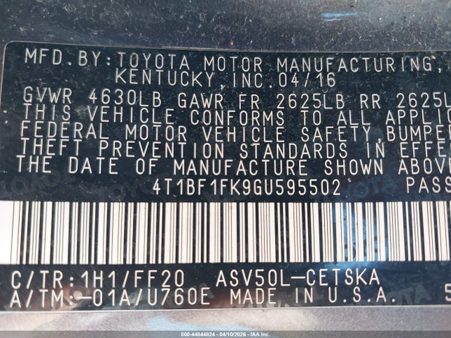 Продаж на аукціоні авто 2016 Toyota Camry Se, vin: 4T1BF1FK9GU595502, номер лоту: 44844824