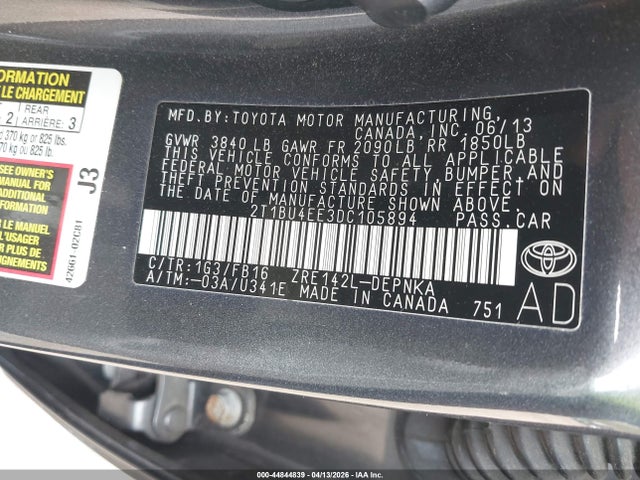 Продаж на аукціоні авто 2013 Toyota Corolla Le, vin: 2T1BU4EE3DC105894, номер лоту: 44844839