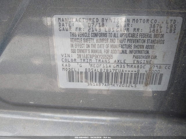 Aukcja sprzedaży 2019 Nissan Sentra S, vin: 3N1AB7AP9KY205265, numer aukcji: 44844841