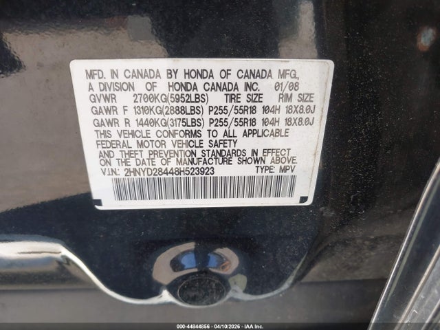 Aukcja sprzedaży 2008 Acura Mdx Technology Package, vin: 2HNYD28448H523923, numer aukcji: 44844856