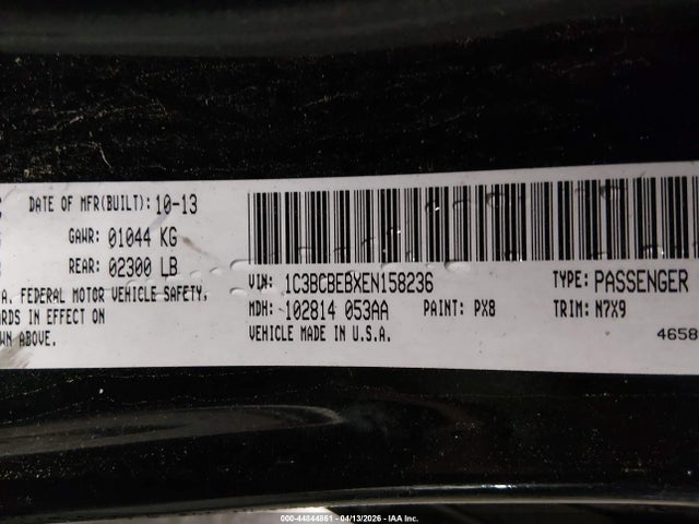 44844861 :رقم المزاد ، 1C3BCBEBXEN158236 vin ، 2014 Chrysler 200 Touring مزاد بيع