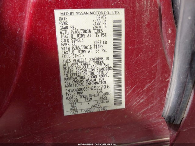 2005 NISSAN XTERRA 5N1AN08U65C652796 Photo 8