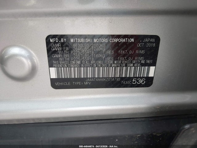 Aukcja sprzedaży 2019 Mitsubishi Eclipse Cross Le, vin: JA4AT4AA6KZ018795, numer aukcji: 44844874