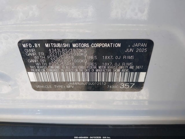 Aukcja sprzedaży 2025 Mitsubishi Outlander Sport 2.0 Es Awc/2.0 Le Awc/2.0 S Awc/2.0 Se Awc/2.0 Trail Edition Awc, vin: JA4ARUAU7SU012512, numer aukcji: 44844884