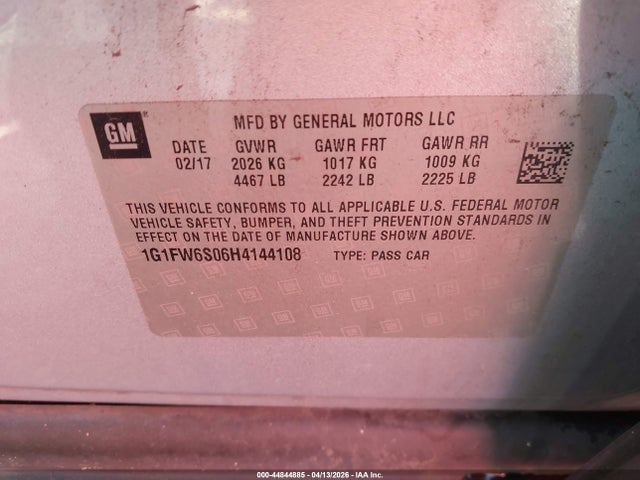1G1FW6S06H4144108 Chevrolet BOLT EV LT