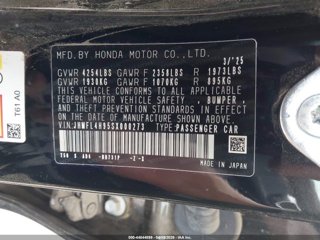 Aukcja sprzedaży 2025 Honda Civic Hybrid Sport Touring, vin: JHMFL4H95SX000273, numer aukcji: 44844899