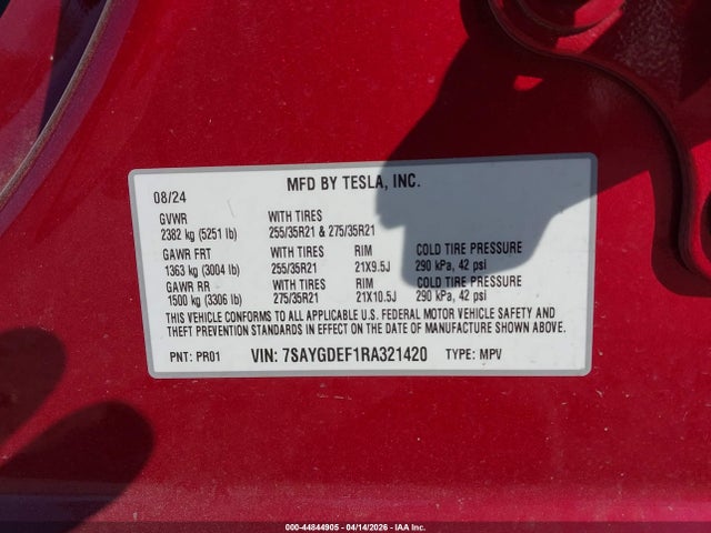 Aukcja sprzedaży 2024 Tesla Model Y Performance Dual Motor All-wheel Drive, vin: 7SAYGDEF1RA321420, numer aukcji: 44844905
