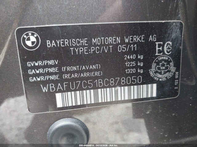 Продаж на аукціоні авто 2011 Bmw 535i Xdrive, vin: WBAFU7C51BC878050, номер лоту: 44844914