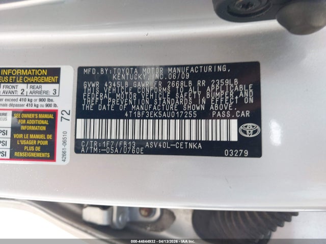 Aukcja sprzedaży 2010 Toyota Camry Le, vin: 4T1BF3EK5AU017255, numer aukcji: 44844932