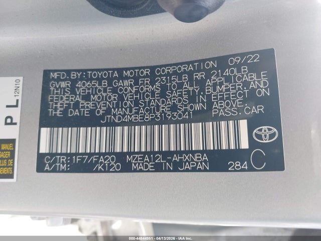 Toyota COROLLA SE 2023 JTND4MBE8P3193041 Image 9