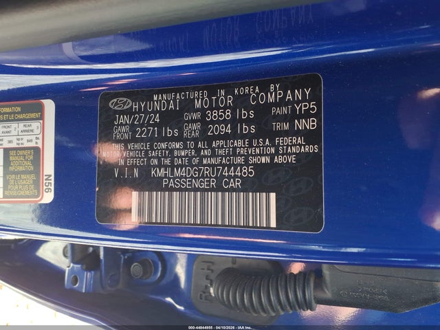 44844955 :رقم المزاد ، KMHLM4DG7RU744485 vin ، 2024 Hyundai Elantra Sel مزاد بيع