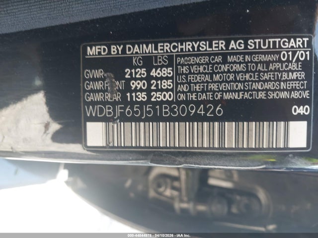 Продаж на аукціоні авто 2001 Mercedes-benz E 320, vin: WDBJF65J51B309426, номер лоту: 44844978