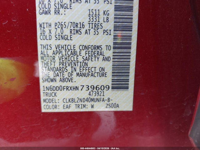 Aukcja sprzedaży 2017 Nissan Frontier Sv, vin: 1N6DD0FRXHN739609, numer aukcji: 44844983