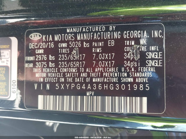5XYPG4A36HG301985 KIA Sorento 2.4l L