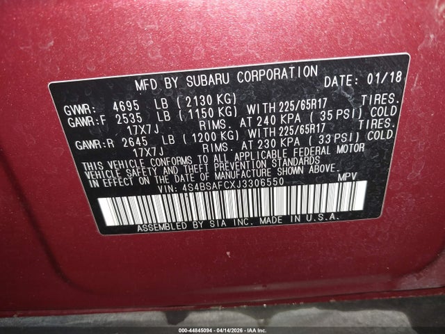4S4BSAFCXJ3306550 Subaru Outback 2.5i Premium