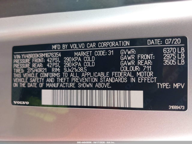YV4BR00K8M1676354 Volvo Xc90 Recharge Plug-in Hybrid T8 Inscription Expression 6 Passenger
