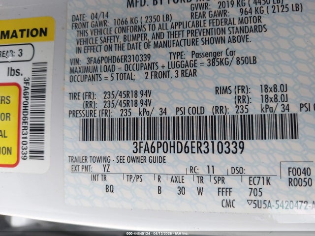 Ford FUSION SE 2014 3FA6P0HD6ER310339 Image 9
