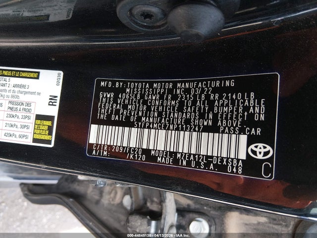 Aukcja sprzedaży 2022 Toyota Corolla Se, vin: 5YFP4MCE7NP113247, numer aukcji: 44845138