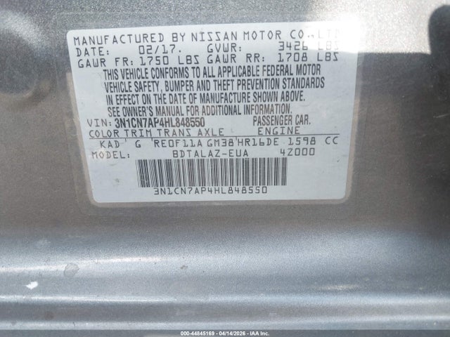 Nissan Versa 1.6 S+ 2017 3N1CN7AP4HL848550 Image 9