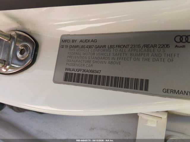 Продажа на аукционе авто 2019 Audi A3 40 Premium/40 Titanium Premium, vin: WAUAUGFF3KA068347, номер лота: 44845170