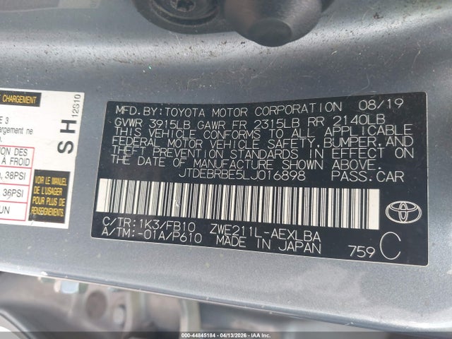 JTDEBRBE5LJ016898 Toyota Corolla Hybrid Le