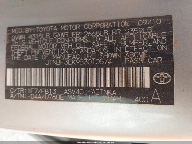 Aukcja sprzedaży 2011 Toyota Camry Le, vin: JTNBF3EK9B3010574, numer aukcji: 44845189