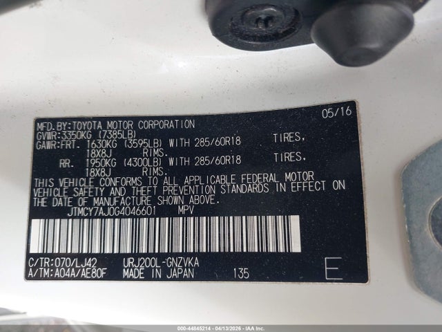 JTMCY7AJ0G4046601 Toyota Land Cruiser V8