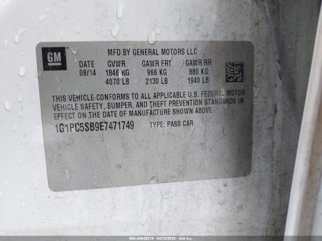 2014 Chevrolet Cruze 1lt Auto მანქანა იყიდება აუქციონზე, vin: 1G1PC5SB9E7471749, აუქციონის ნომერი: 44845219