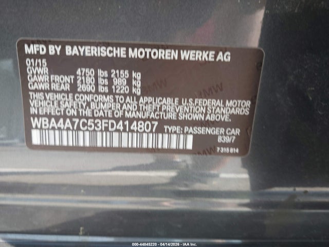Продаж на аукціоні авто 2015 Bmw 428 Gran Coupe Xdrive, vin: WBA4A7C53FD414807, номер лоту: 44845220