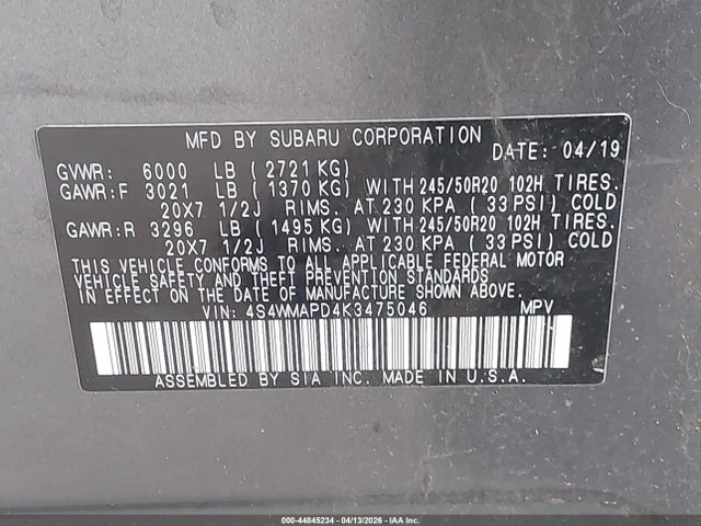2019 SUBARU ASCENT 4S4WMAPD4K3475046 Photo 8