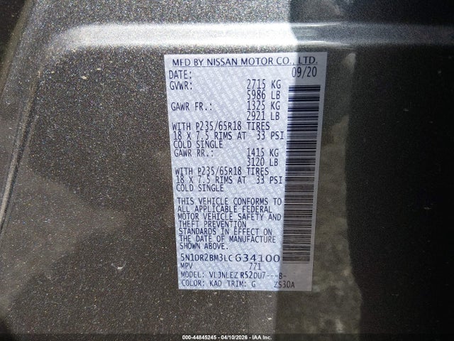 Nissan Pathfinder Sv 4wd 2020 5N1DR2BM3LC634100 Image 9
