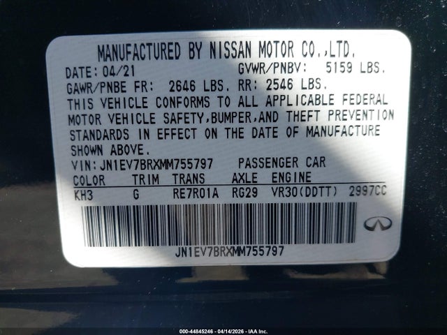 Продаж на аукціоні авто 2021 Infiniti Q50 Luxe Awd, vin: JN1EV7BRXMM755797, номер лоту: 44845246