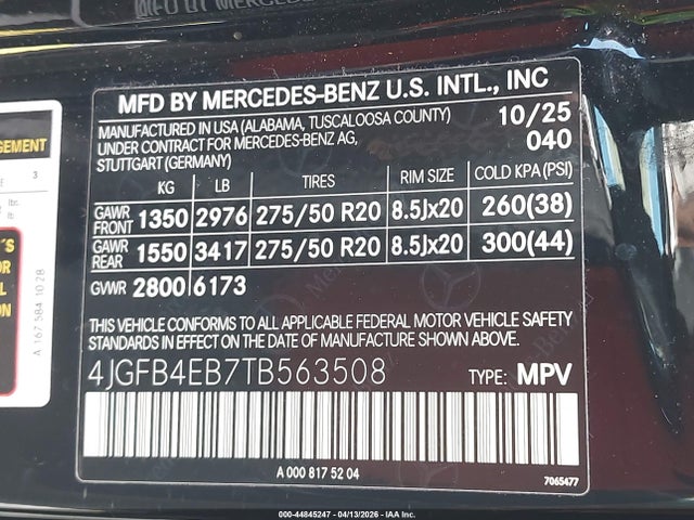 44845247 :رقم المزاد ، 4JGFB4EB7TB563508 vin ، 2026 Mercedes-benz Gle 350 مزاد بيع
