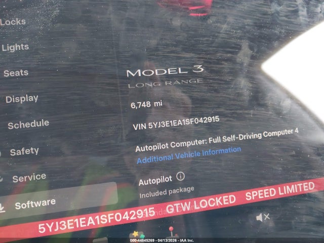 5YJ3E1EA1SF042915 Tesla Model 3 Long Range Rear-wheel Drive/standard Rear-wheel Drive