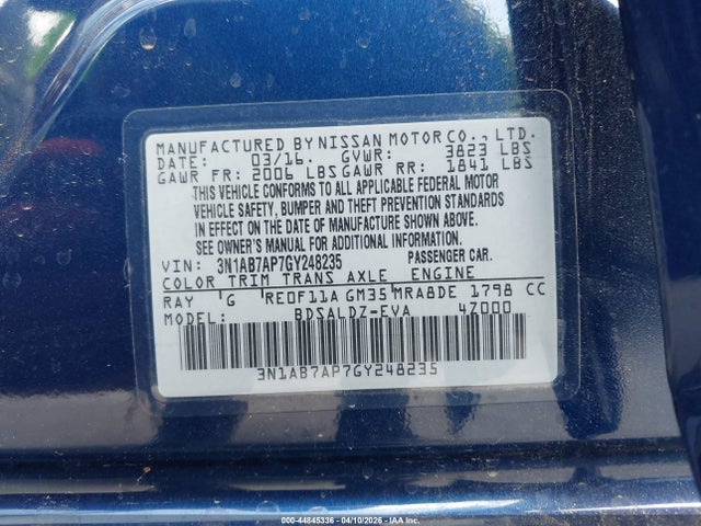 Aukcja sprzedaży 2016 Nissan Sentra Sv, vin: 3N1AB7AP7GY248235, numer aukcji: 44845336