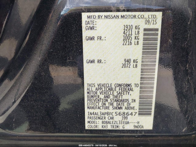 Nissan Altima 2.5 S 2015 1N4AL3AP8FC568647 Image 9