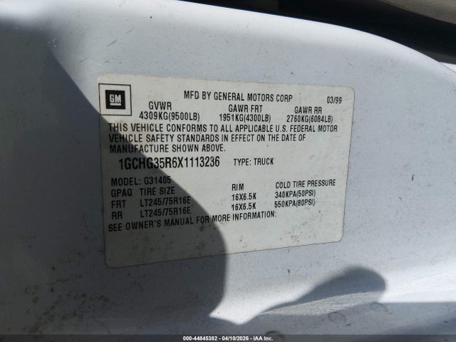 Продажа на аукционе авто 1999 Chevrolet Express, vin: 1GCHG35R6X1113236, номер лота: 44845382