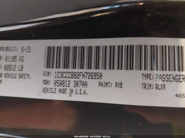 Продаж на аукціоні авто 2015 Chrysler 200 S, vin: 1C3CCCBB2FN726950, номер лоту: 44845389