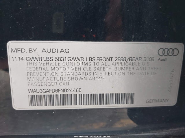 Продажа на аукционе авто 2015 Audi A8 L 3.0t, vin: WAU3GAFD6FN024465, номер лота: 44845415
