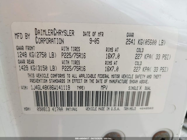 Aukcja sprzedaży 2006 Jeep Liberty Sport, vin: 1J4GL48K06W141119, numer aukcji: 44845417