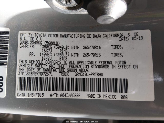 3TMDZ5BN2KM072671 Toyota Tacoma Trd Off Road