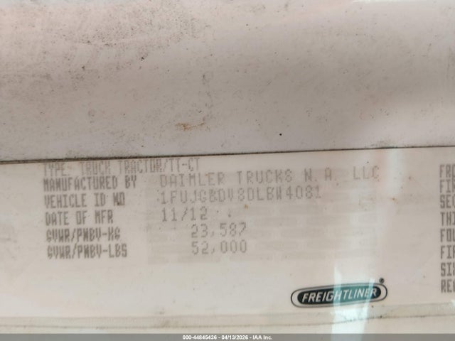 Aukcja sprzedaży 2013 Freightliner Cascadia 113, vin: 1FUJGBDV8DLBW4081, numer aukcji: 44845436