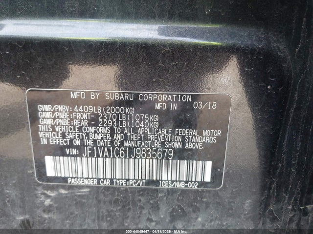 Продаж на аукціоні авто 2018 Subaru Wrx Premium, vin: JF1VA1C61J9835679, номер лоту: 44845447