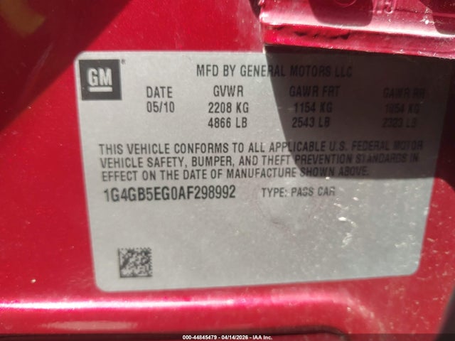 Aukcja sprzedaży 2010 Buick Lacrosse Cx, vin: 1G4GB5EG0AF298992, numer aukcji: 44845479